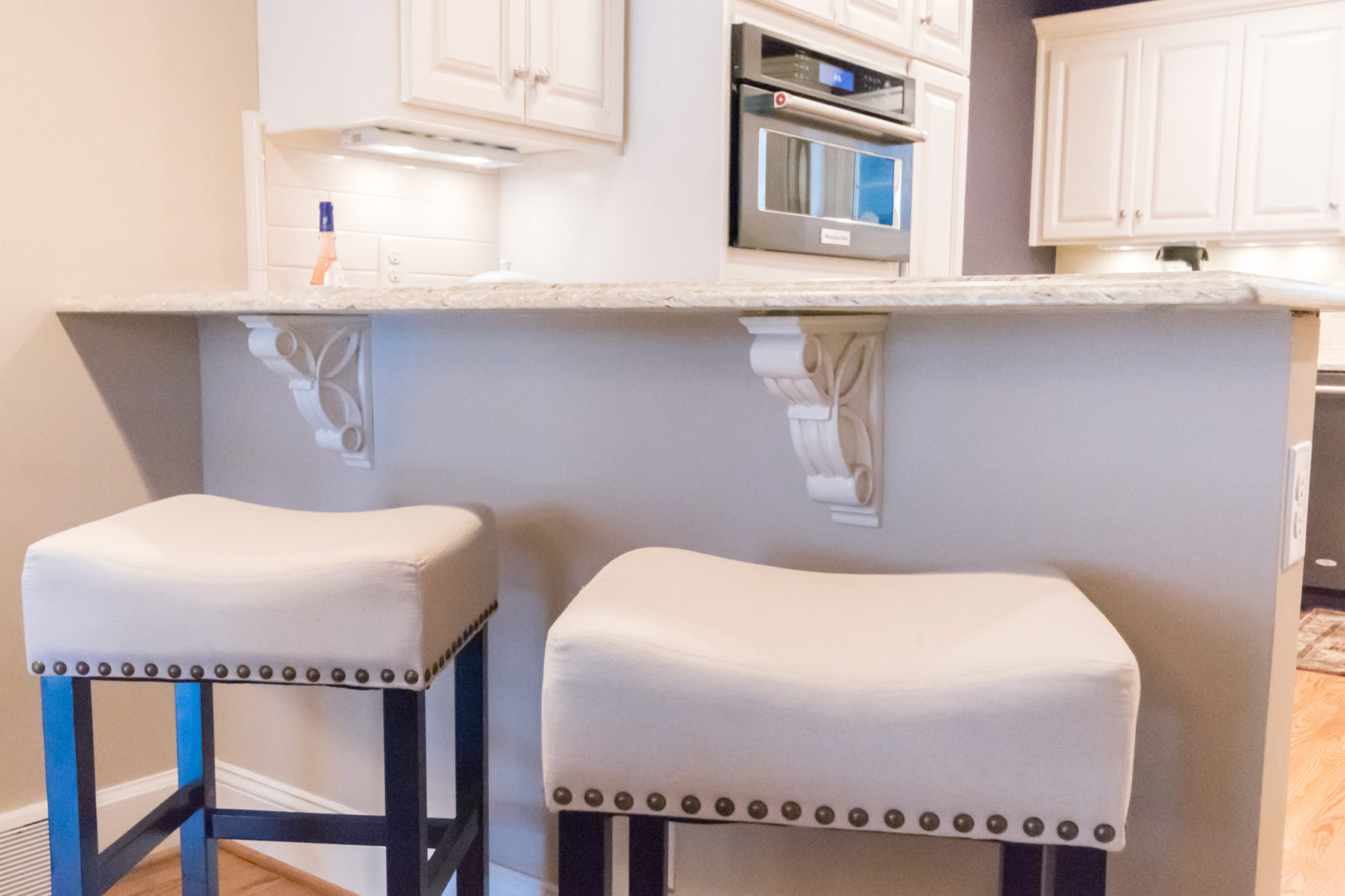 Madison Park, kitchen remodel, white stools and bar
